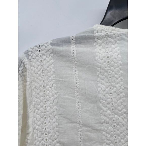 NIC & JO Women's White Embroidered Eyelet V-Neck Long Sleeve Ruffle-Hem Top SZ M - Picture 4 of 9